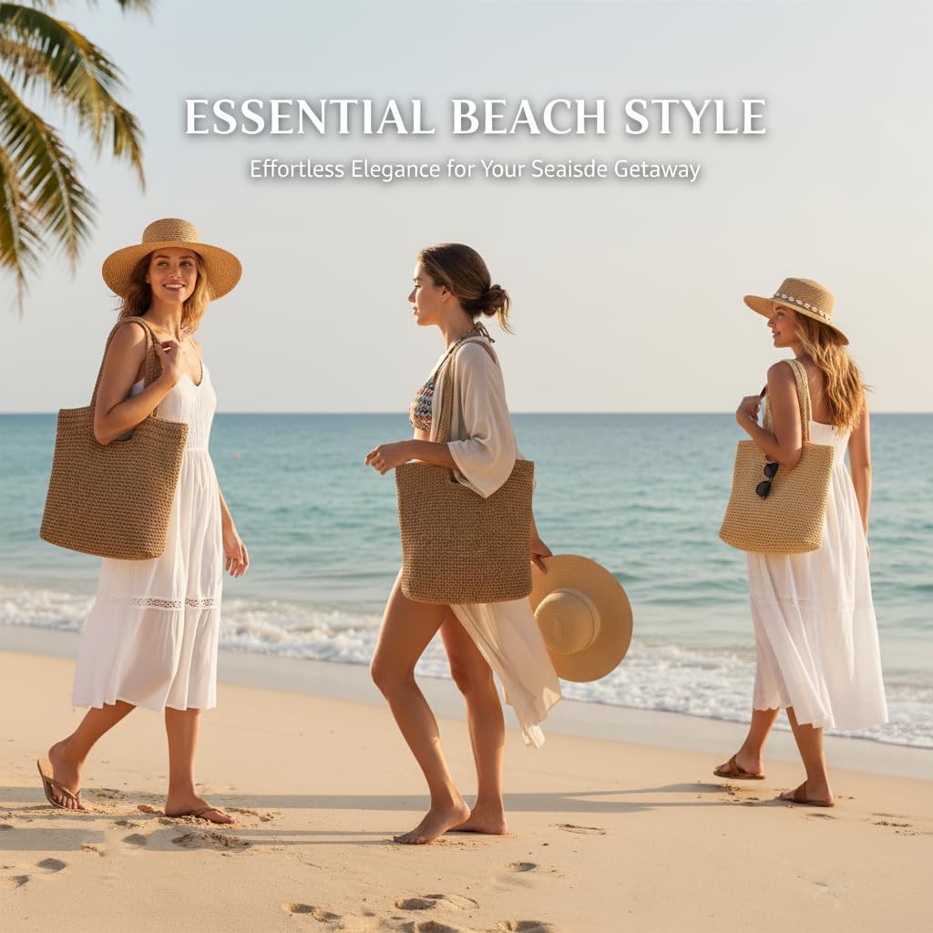 Straw Beach Tote Bag: Large Summer Boho Woven Bags - Rattan Handmade Shoulder Handbags for Women